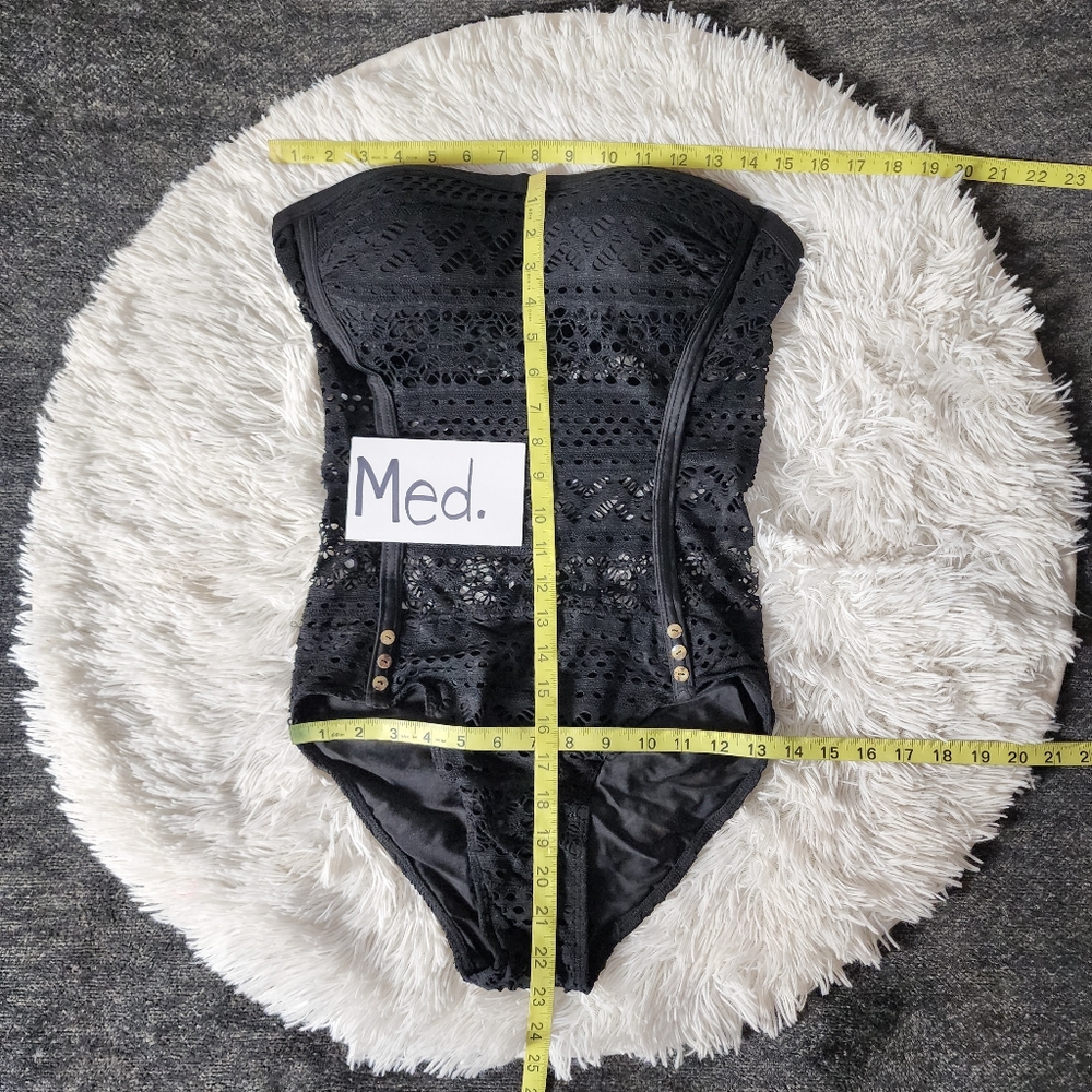 NWOT Black Fishnet One Piece Halter Bathing Suit - Picture 6 of 14